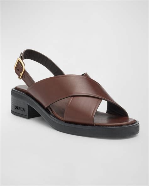 prada leather 80 slingback sandals|Prada Leather Crisscross Slingback Sandals .